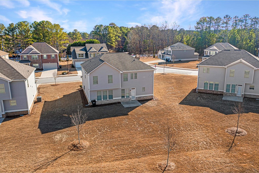 an aerial view of several houses in a neighborhood