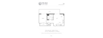 A floor plan for a 1 bedroom, 1 bathroom apartment at The Mile Coral Gables.