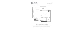 A floor plan for a 1 bedroom/1 bathroom apartment at The Mile Coral Gables.