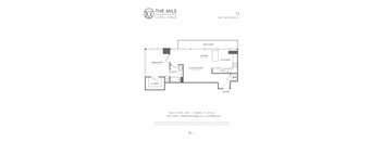 A floor plan for a one bedroom, one bathroom apartment at The Mile Coral Gables.