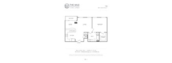 A floor plan for a 1K apartment at The Mile Coral Gables.