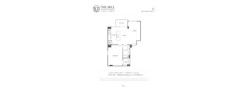 A floor plan for a 1 bedroom/1 bathroom apartment at The Mile Coral Gables.