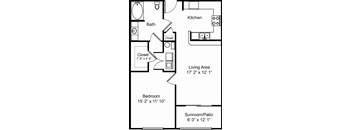 A black and white image of a floor plan for a small apartment.