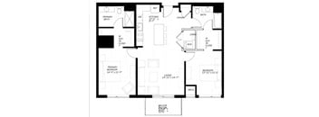 A black and white floor plan of a house with labeled rooms.