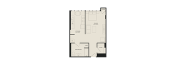 floor plan of an apartment with a bedroom and a bathroom