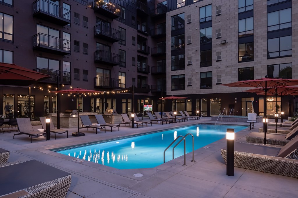 a swimming pool in the middle of a building
