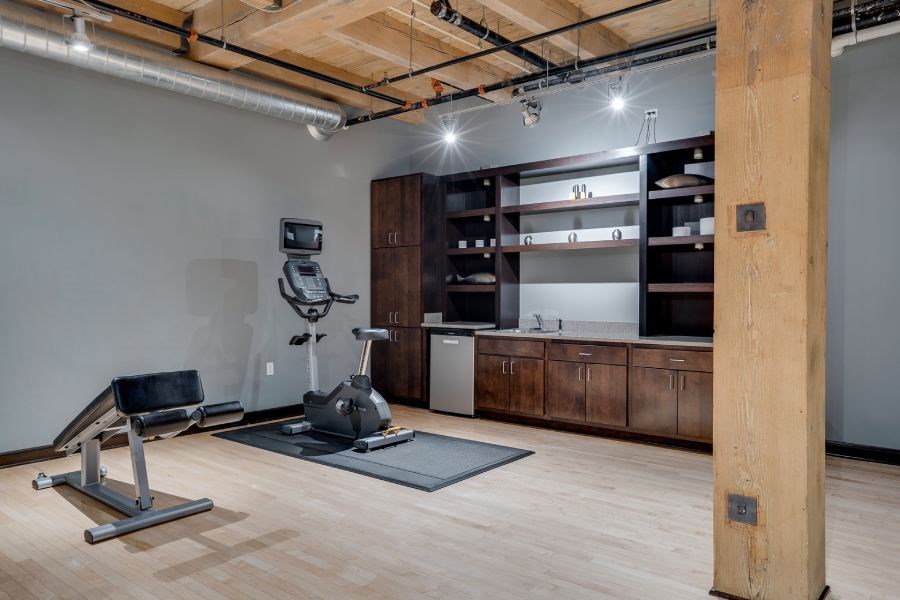 Gym with various cardio equipment