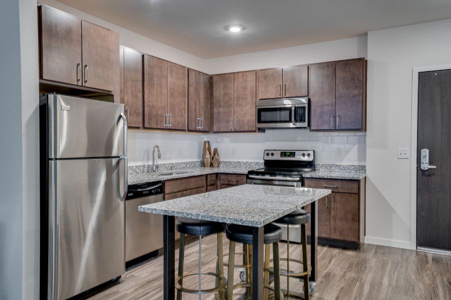 Flats kitchen with stainless steel appliances