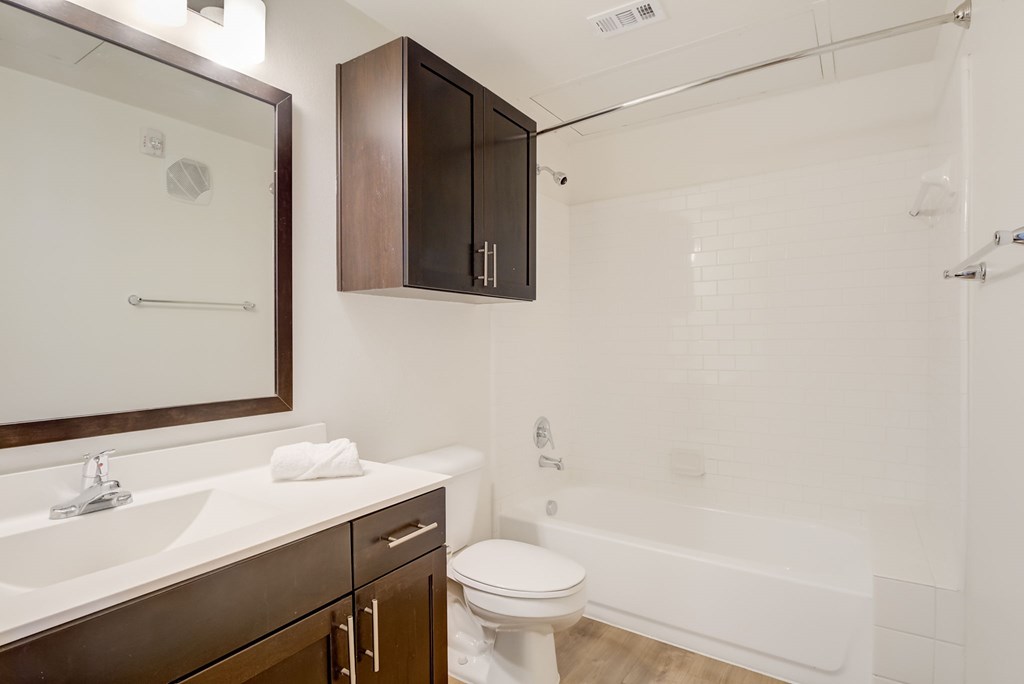 a bathroom with a sink toilet and bathtub