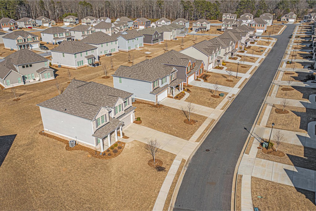 an aerial view of a neighborhood of manufactured homes
