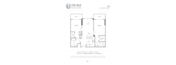 A floor plan for a 2 bedroom, 2 bathroom apartment at The Mile Coral Gables.