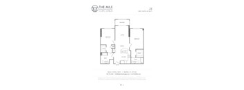 A floor plan for a 2 bedroom, 2 bathroom apartment at The Mile Coral Gables.