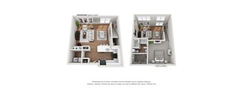 Two images of a 199 x 155 floor plan of a house.