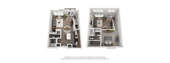A floor plan of a two-bedroom apartment with a living room, kitchen, and bathroom.