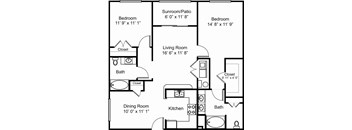 A black and white image of a floor plan for a home with labeled rooms and dimensions.