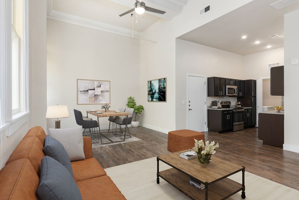 The St John Historic Apartment Home Living Room and Dining Room and Kitchen