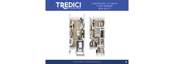 3 BDR 2.5 Bath Townhome with 1 car garage 1634 sq ft