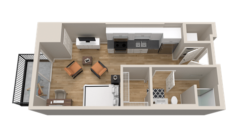 Vintage on Selby | Ava | Studio Apartment 3D Floorplan