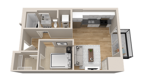 Vintage on Selby | Marlon | Studio with Alcove Apartment 3D Floorplan