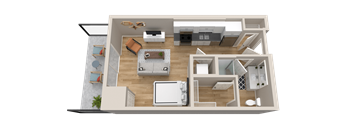 Vintage on Selby | Cary with Patio| Studio Apartment 3D Floorplan