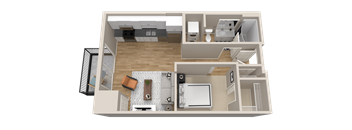 Vintage on Selby | Bogart | Studio with Alcove Apartment 3D Floorplan