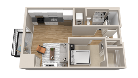 Vintage on Selby | Bogart | Studio with Alcove Apartment 3D Floorplan