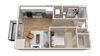 Vintage on Selby | Bogart | Studio with Alcove Apartment 3D Floorplan
