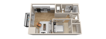Vintage on Selby | Humphrey | Studio with Alcove Apartment 3D Floorplan