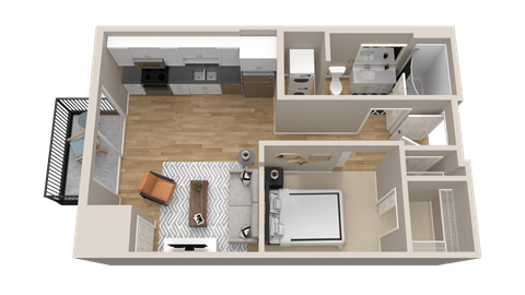 Vintage on Selby | Humphrey | Studio with Alcove Apartment 3D Floorplan