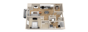 Vintage on Selby | Hayworth with Den | One Bedroom Apartment 3D Floorplan