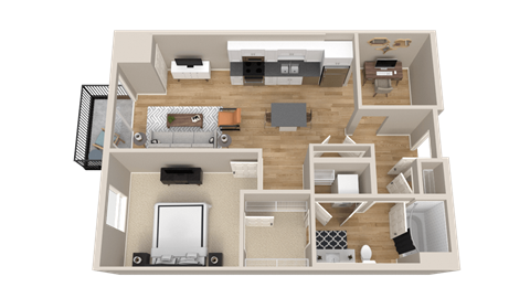 Vintage on Selby | Hayworth with Den | One Bedroom Apartment 3D Floorplan