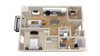 Vintage on Selby | Hayworth with Den | One Bedroom Apartment 3D Floorplan