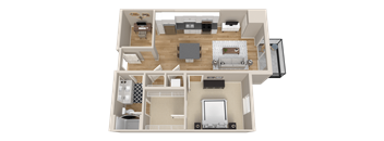 Vintage on Selby | Lucille with Den | One Bedroom Apartment 3D Floorplan