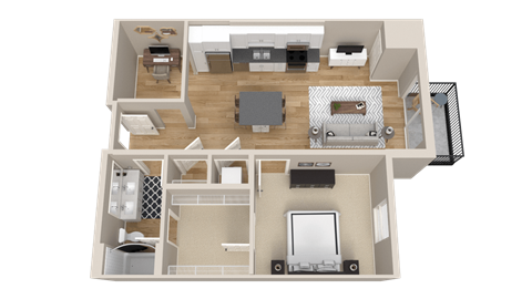 Vintage on Selby | Lucille with Den | One Bedroom Apartment 3D Floorplan