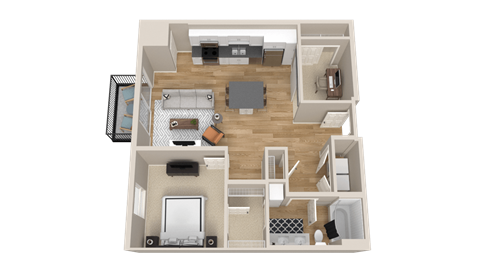 Vintage on Selby | Elizabeth with Den | One Bedroom plus Den Apartment 3D Floorplan