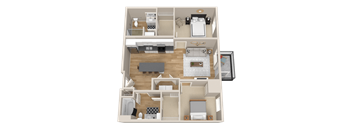 Vintage on Selby | Elizabeth with Den | One Bedroom plus Den Apartment 3D Floorplan