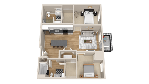 Vintage on Selby | Elizabeth with Den | One Bedroom plus Den Apartment 3D Floorplan