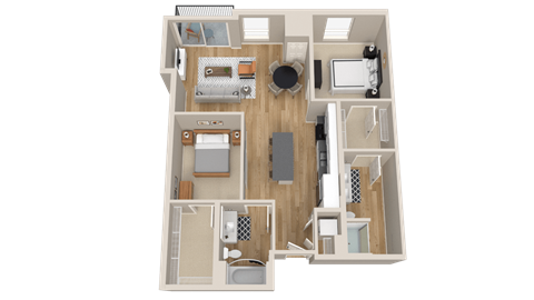 Vintage on Selby | Cooper Type A | Two Bedroom Apartment 3D Floorplan