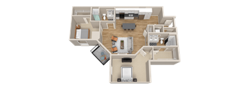 Vintage on Selby | Wayne | Two Bedroom Apartment 3D Floorplan