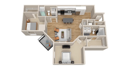 Vintage on Selby | Wayne | Two Bedroom Apartment 3D Floorplan