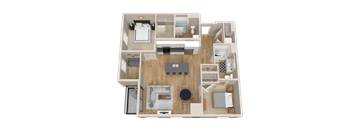 Vintage on Selby | Wayne | Two Bedroom Apartment 3D Floorplan