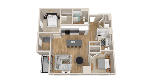 Vintage on Selby | Wayne | Two Bedroom Apartment 3D Floorplan