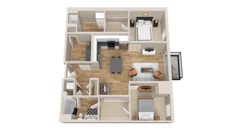 Vintage on Selby | Astaire - Townhome | Two Bedroom Townhome 3D Floorplan