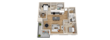 Vintage on Selby | Monroe with Den | Two Bedroom plus Den Apartment 3D Floorplan