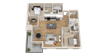 Vintage on Selby | Monroe with Den | Two Bedroom plus Den Apartment 3D Floorplan
