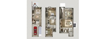Three different house floor plans are displayed.