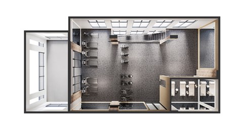 a rendering of the inside of a house with a gym