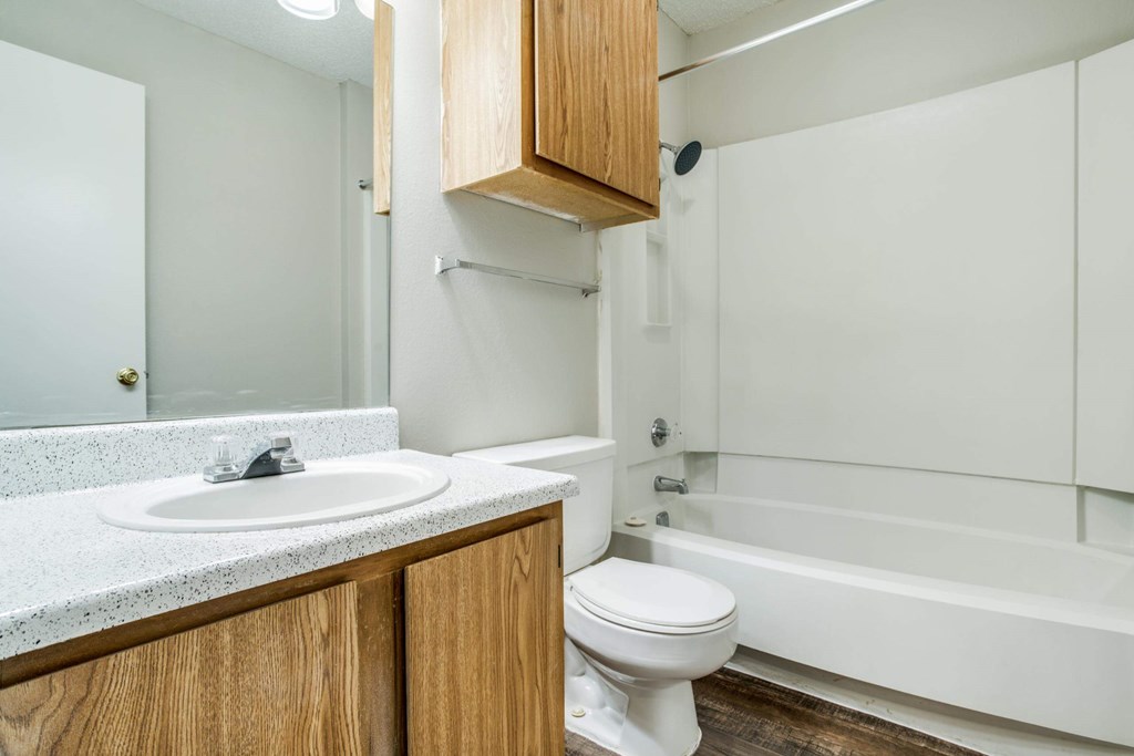 a bathroom with a sink toilet and a bath tub