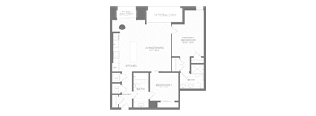 a floor plan of an apartment with a bedroom and a bathroom
