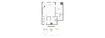a floor plan of a house with a bedroom and a living room